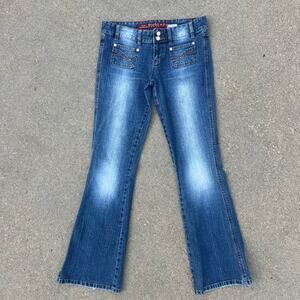 Y2K Mudd Low Rise Hip Hugger Flare Jeans Stretch Blue Size 9